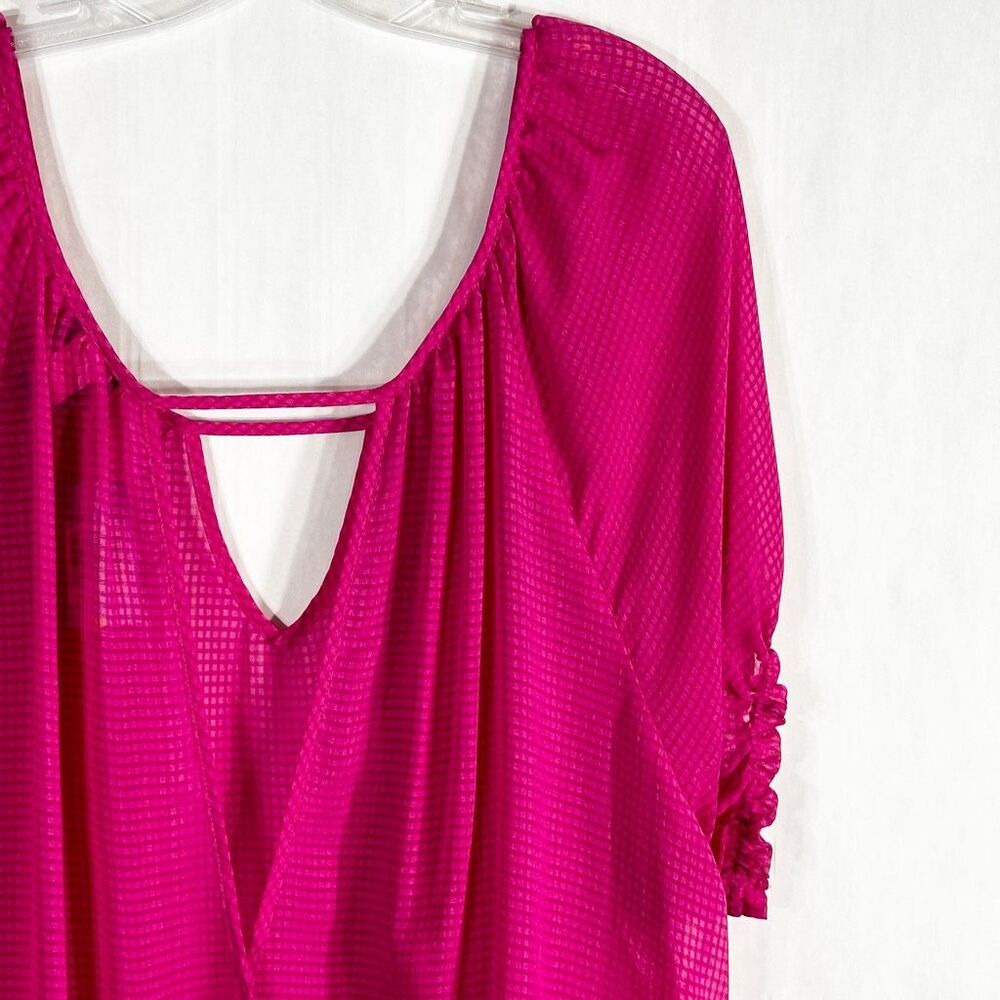 Torrid Plus Size 3X Top Hot Pink Woven Open‎ Back Semi Sheer Elastic NWT 571 - Picture 7 of 10